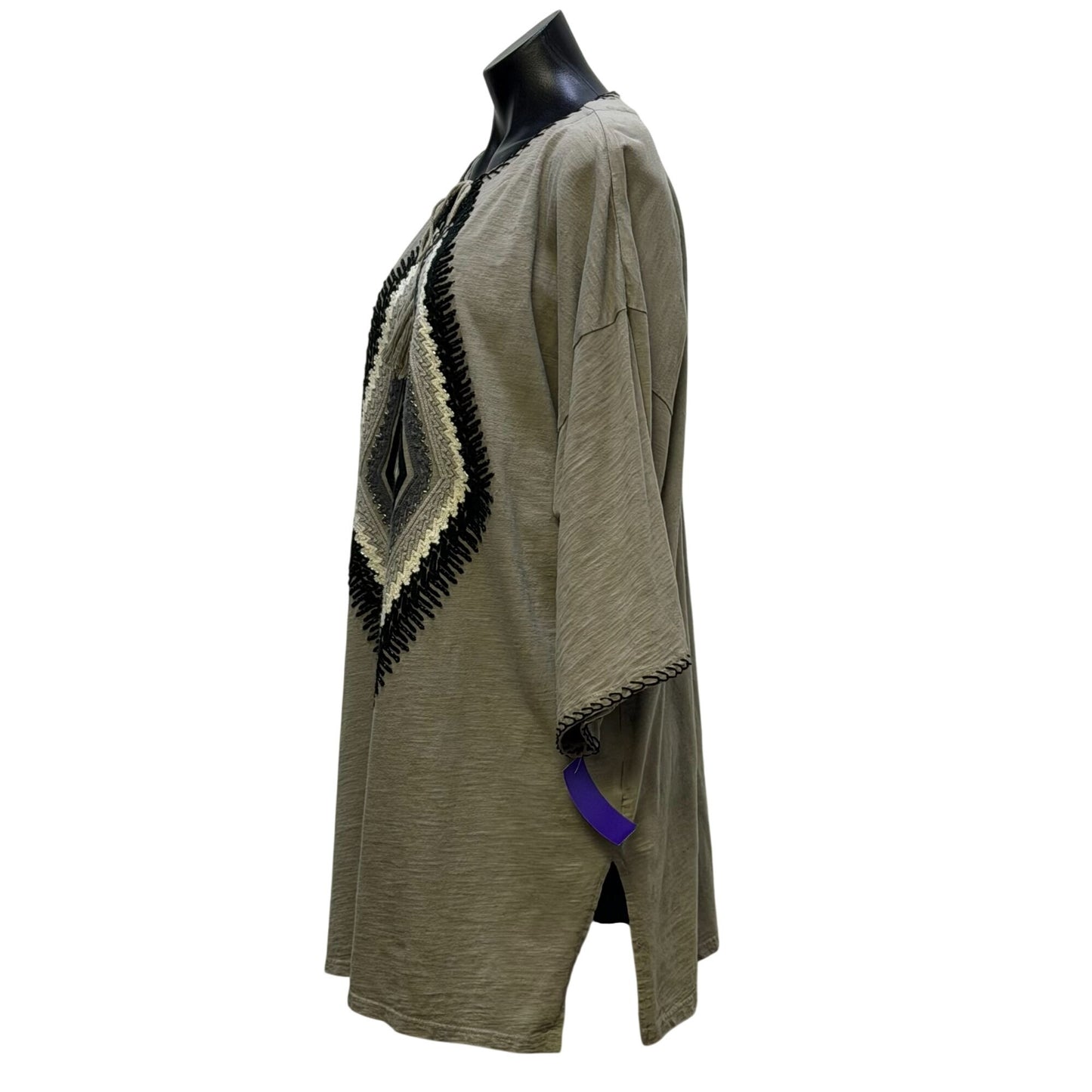 Double D Ranch Embroidered Tunic Top 1X Gray & Black Boho Style