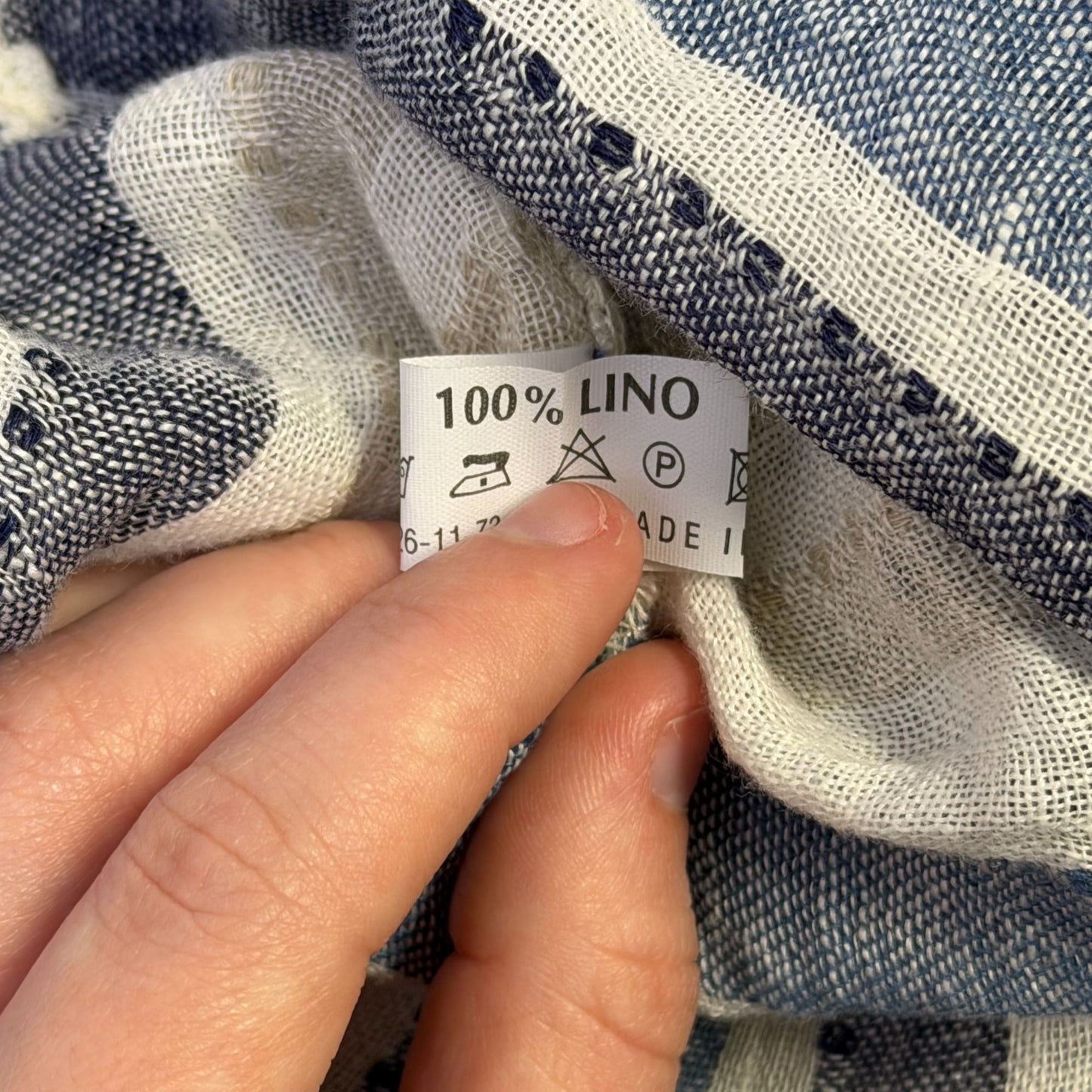 NWT Linomania Linen Blouse Blue Cream Striped Ruffle Sleeve Size L