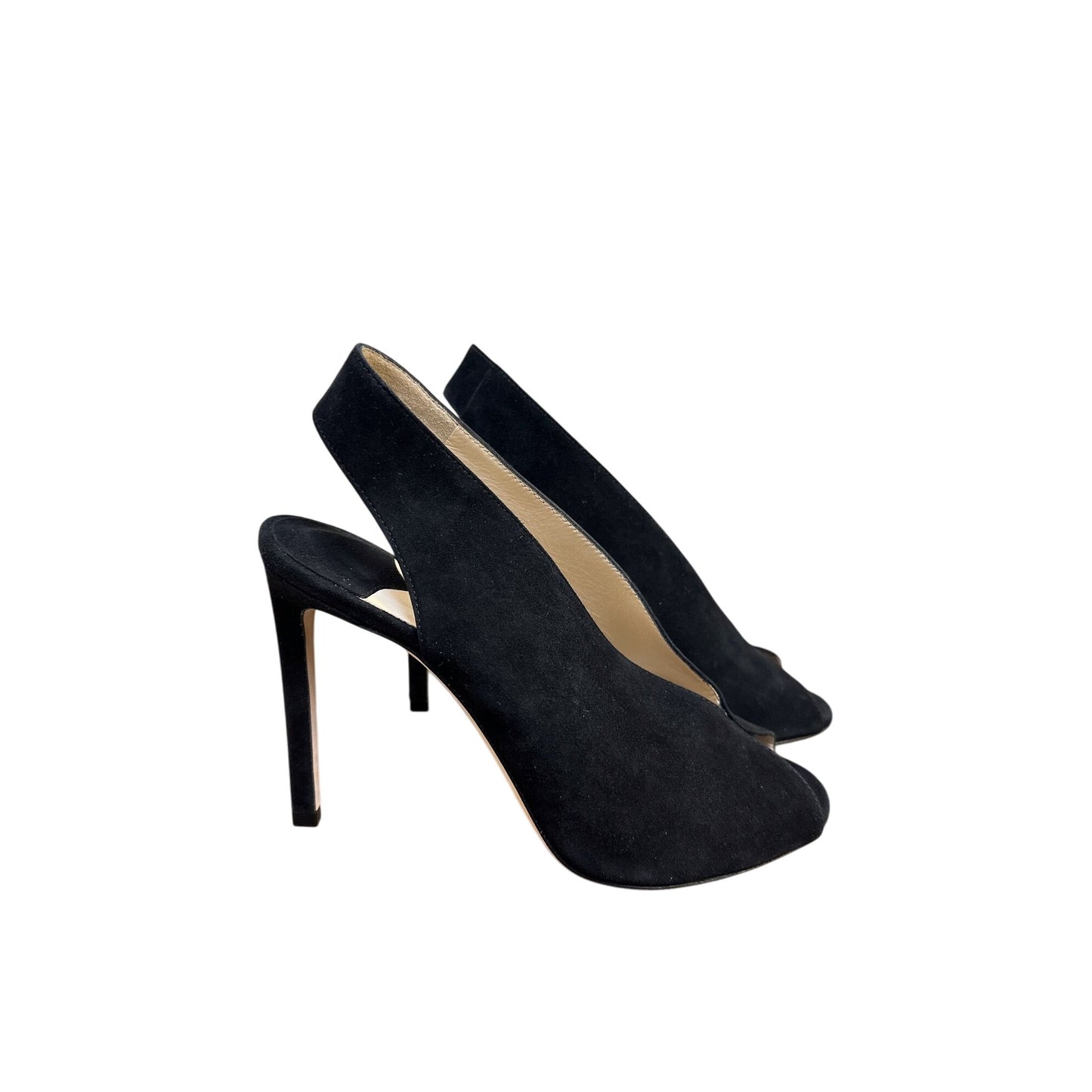 Jimmy Choo Black Suede Peep-Toe Slingback Heels