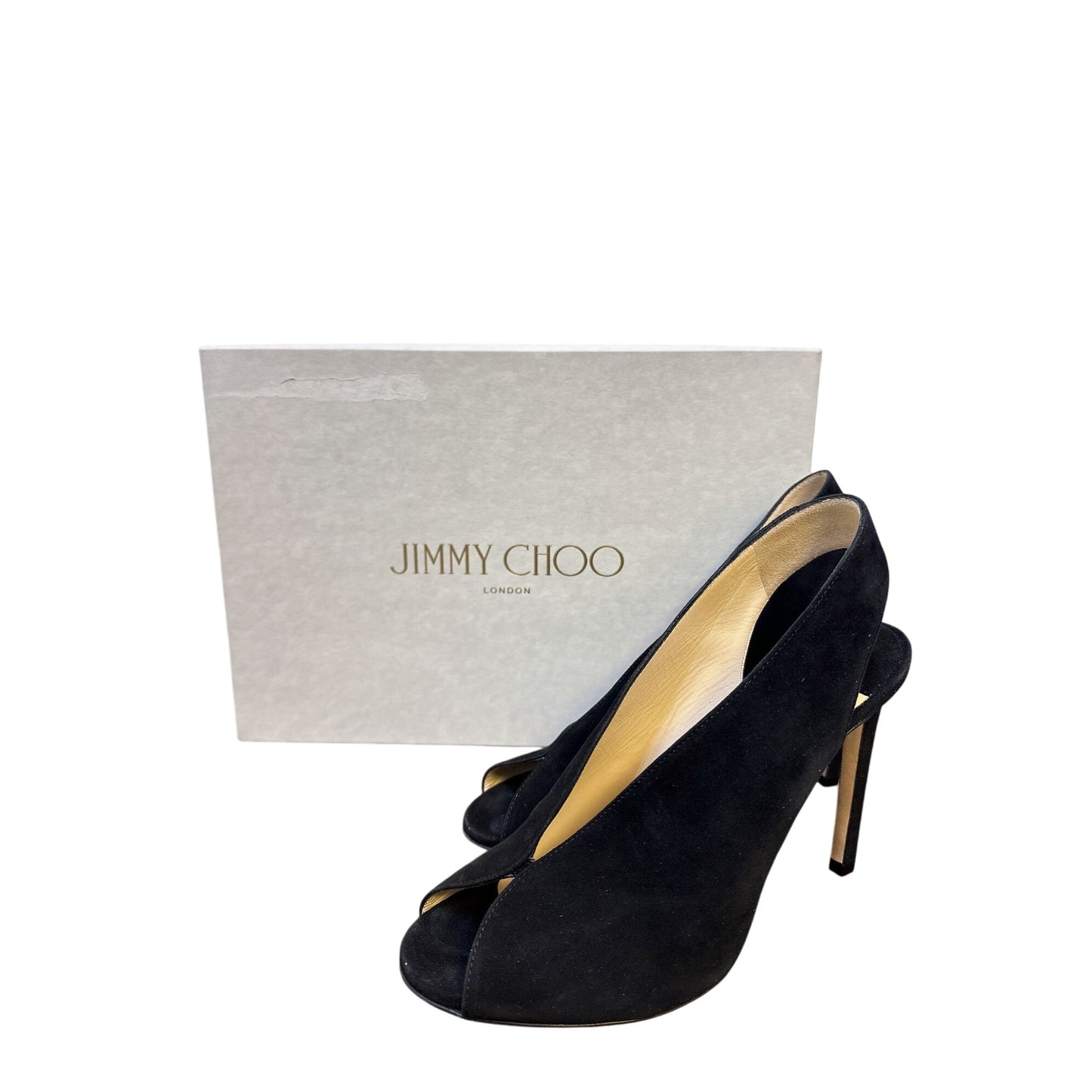 Jimmy Choo Black Suede Peep-Toe Slingback Heels