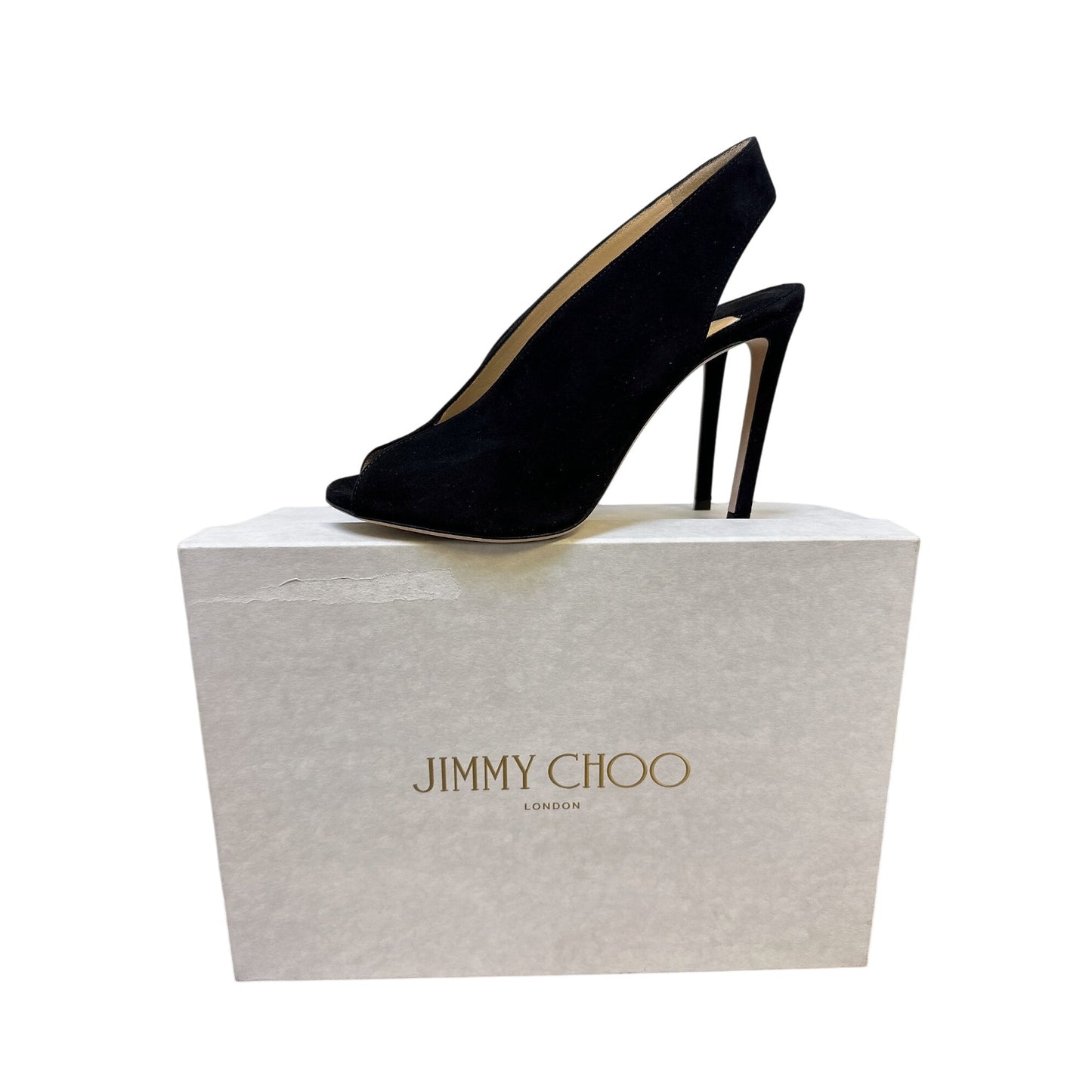 Jimmy Choo Black Suede Peep-Toe Slingback Heels