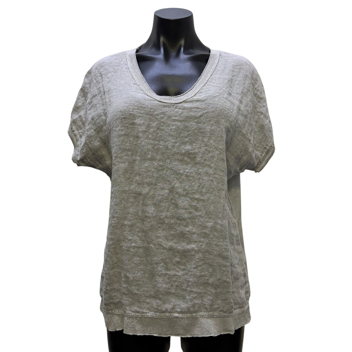 Tempo Paris Linen Short Sleeve Blouse Light Gray Size S