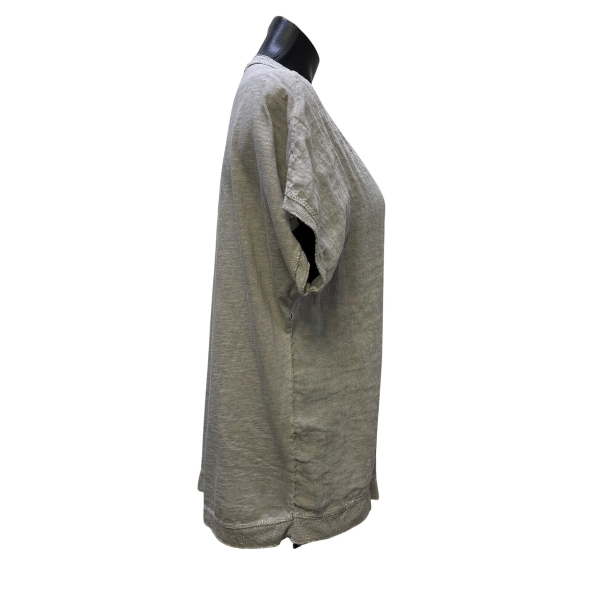 Tempo Paris Linen Short Sleeve Blouse Light Gray Size S