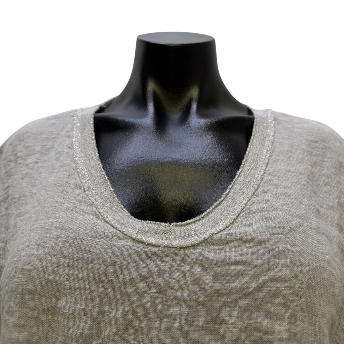 Tempo Paris Linen Short Sleeve Blouse Light Gray Size S