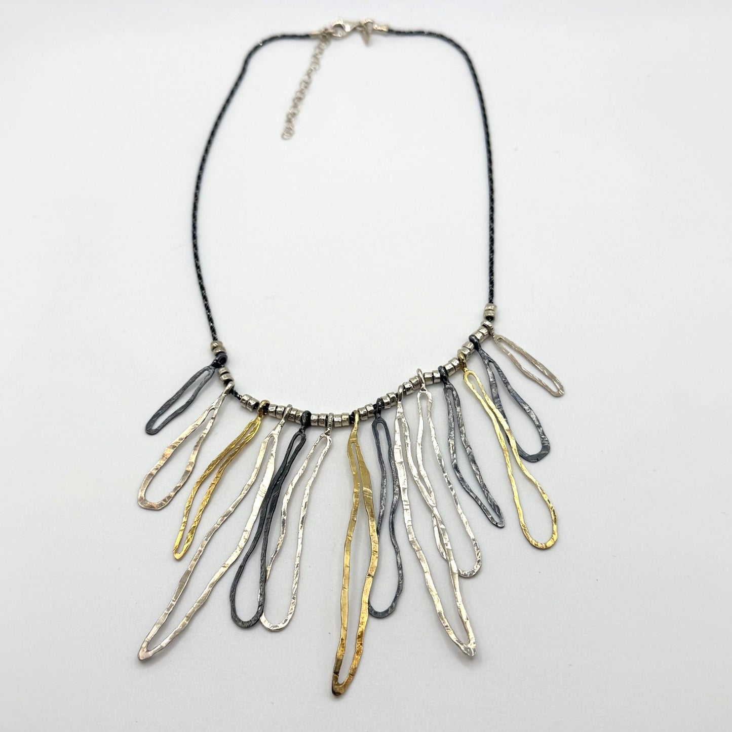 PAZ-PZ  Israel Modernist Dangle Tri-Color Sterling Silver Beaded Chain Necklace