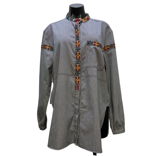 Double D Ranch Blue Stripe Blouse With Colorful Embroidered XL