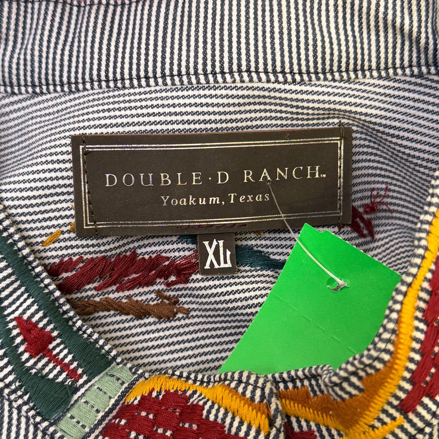 Double D Ranch Blue Stripe Blouse With Colorful Embroidered XL