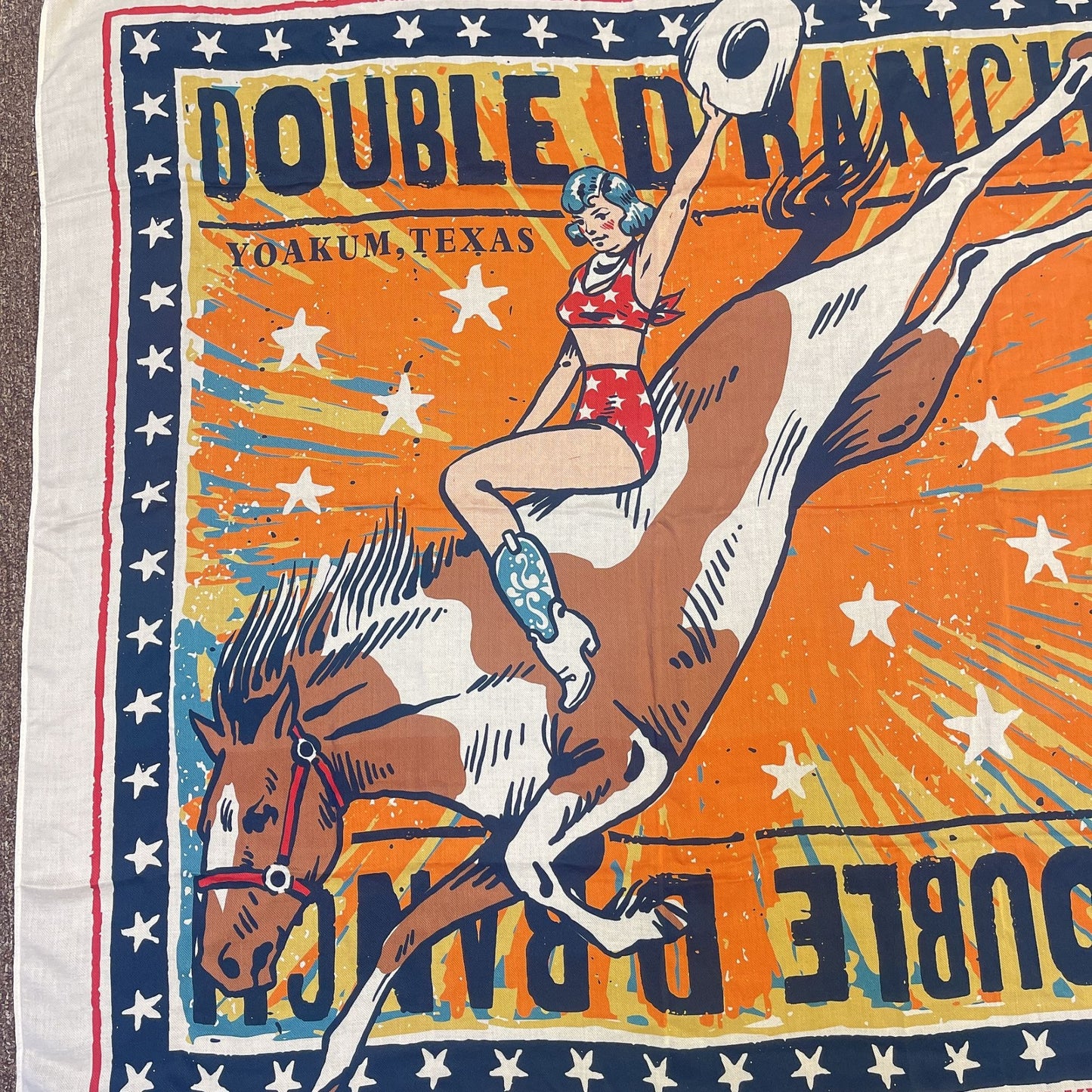 Double D Ranch Bandana Scarf 36" x 37" Western Style Orange Cream