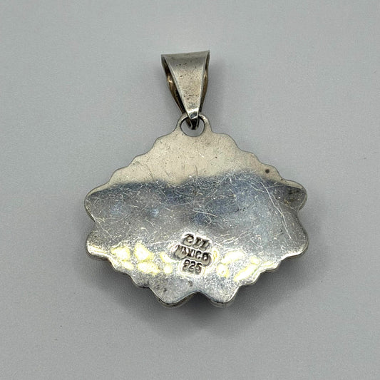 Blue Agate 925 Sterling Silver Pendant With Ornate Design CII Mexico