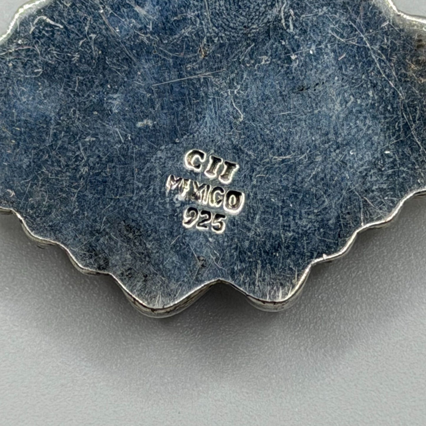 Blue Agate 925 Sterling Silver Pendant With Ornate Design CII Mexico