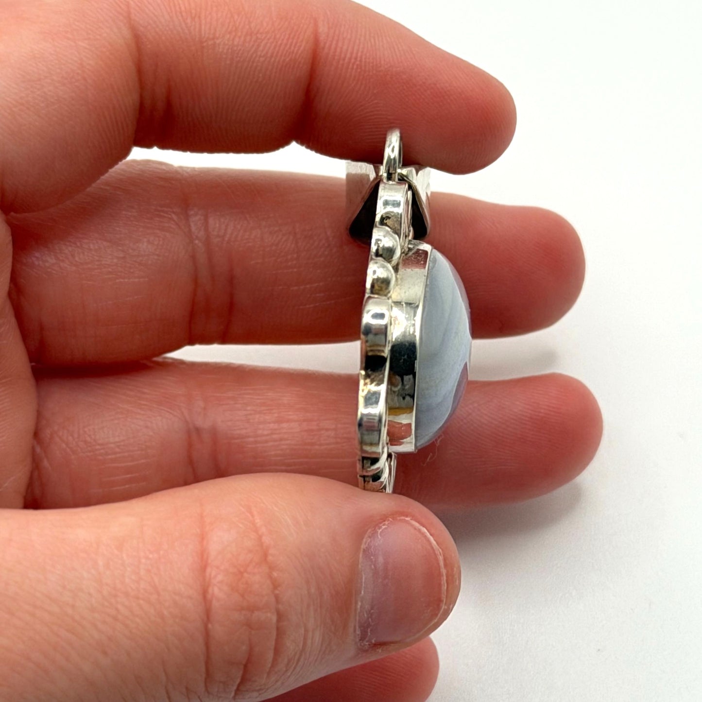 Blue Agate 925 Sterling Silver Pendant With Ornate Design CII Mexico
