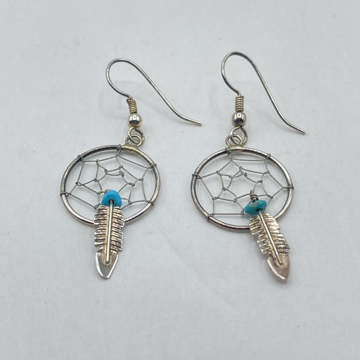 Dream Catcher Turquoise Sterling Silver Native American Earrings