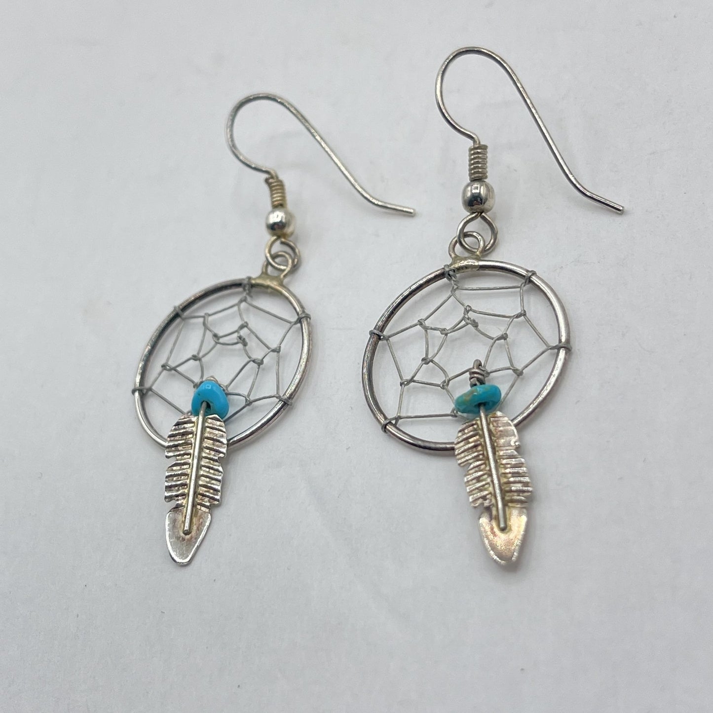 Dream Catcher Turquoise Sterling Silver Native American Earrings