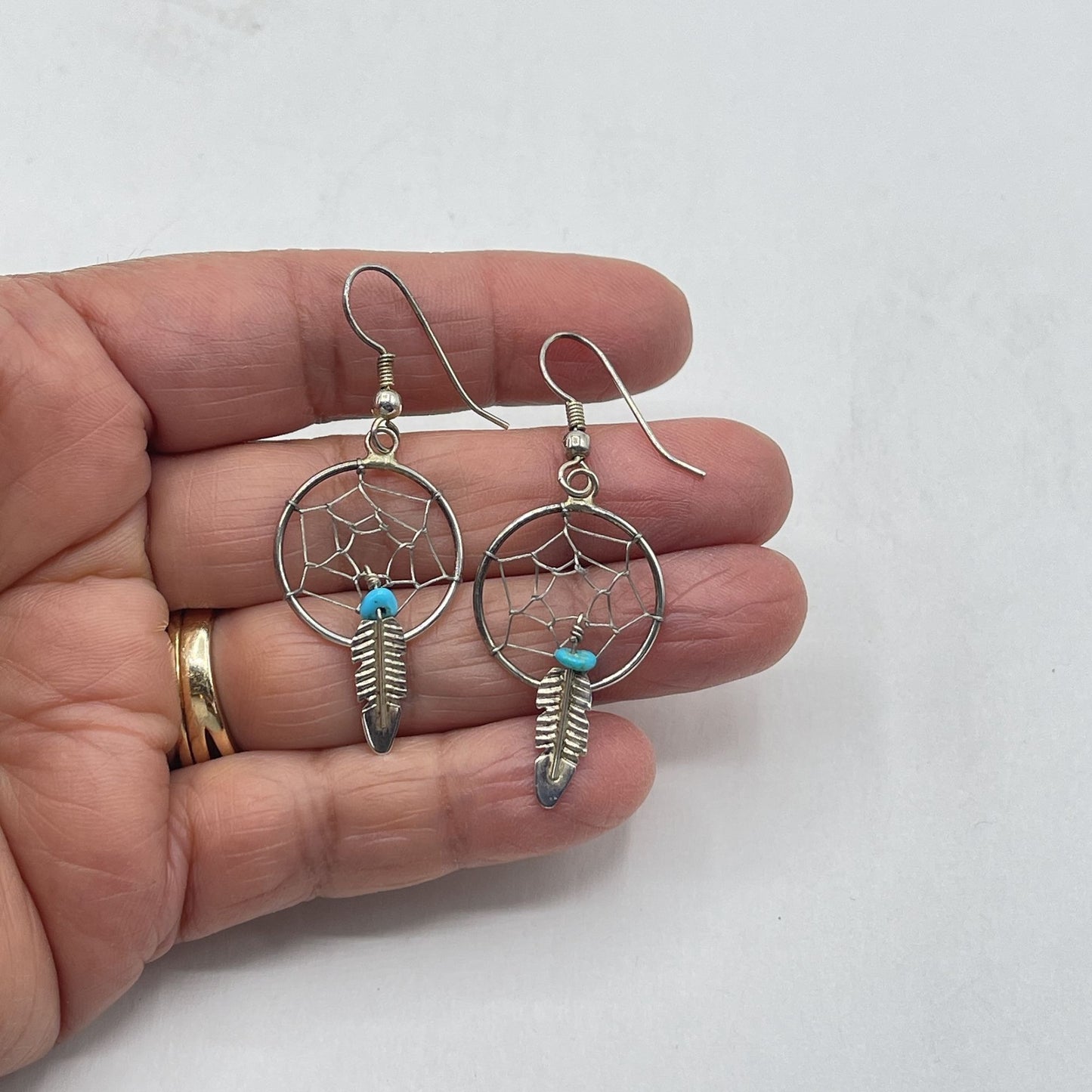 Dream Catcher Turquoise Sterling Silver Native American Earrings