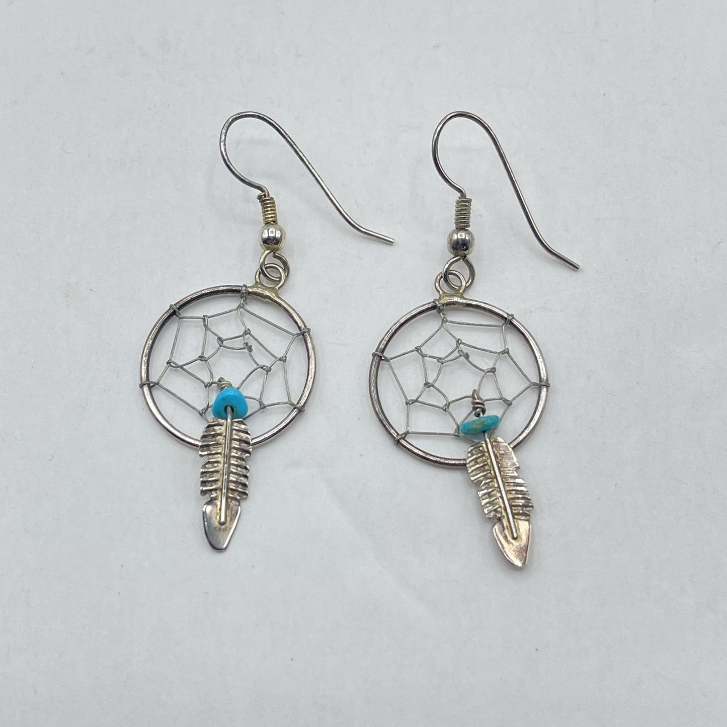 Dream Catcher Turquoise Sterling Silver Native American Earrings