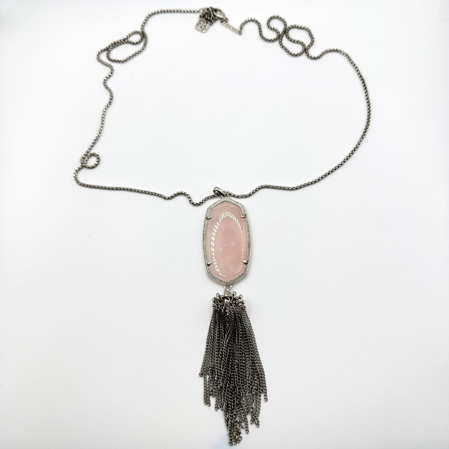 Kendra Scott Silver Tone Necklace With Pink Stone Pendant & Tassel Accent