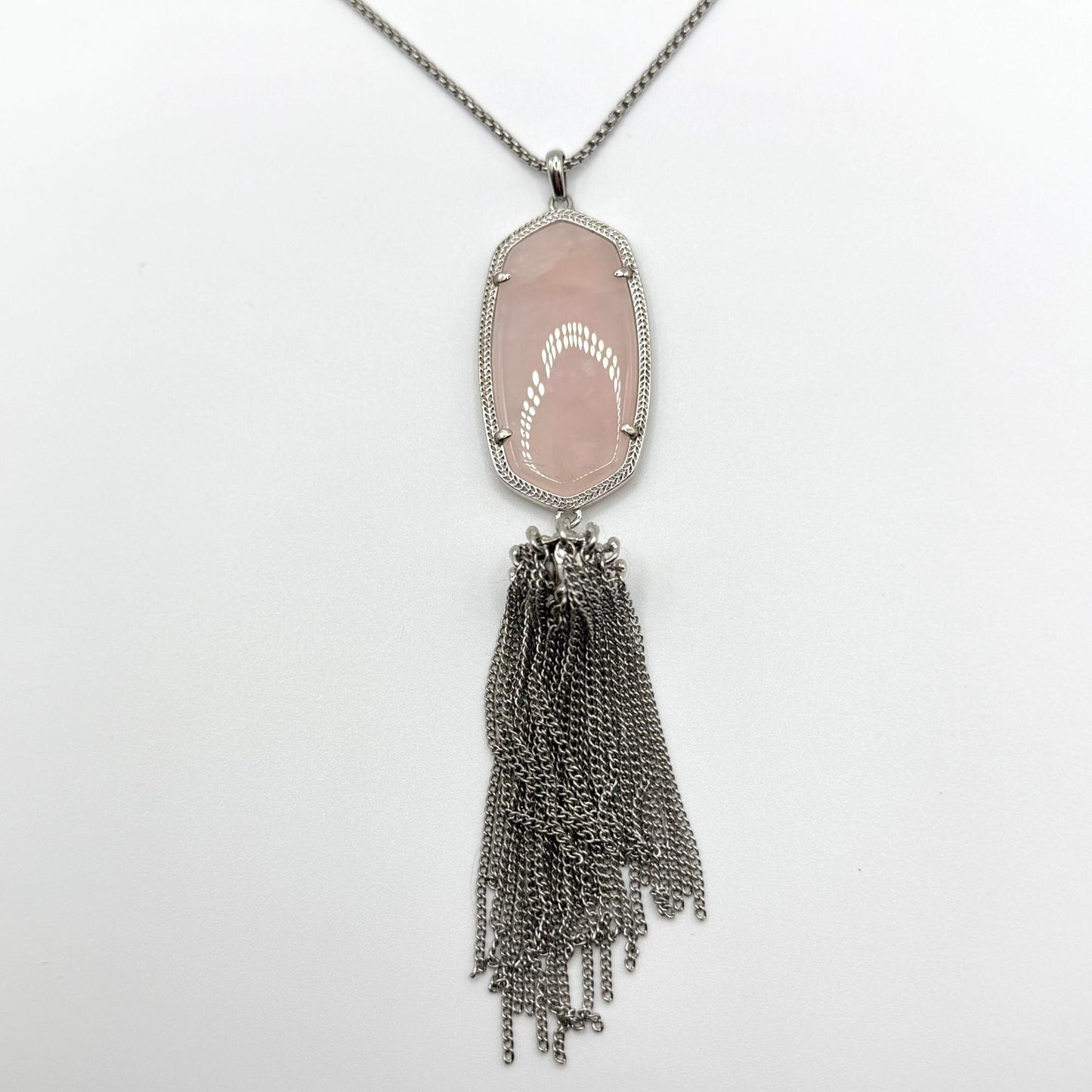 Kendra Scott Silver Tone Necklace With Pink Stone Pendant & Tassel Accent