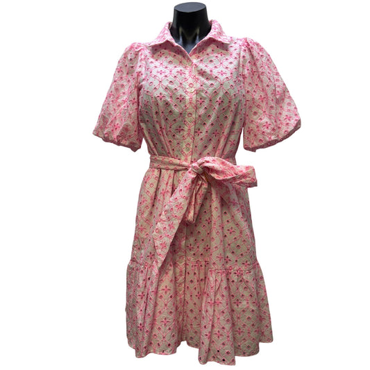 Lilly Pulitzer Eyelet Button-Down Dress With Belt White Pink Size 0