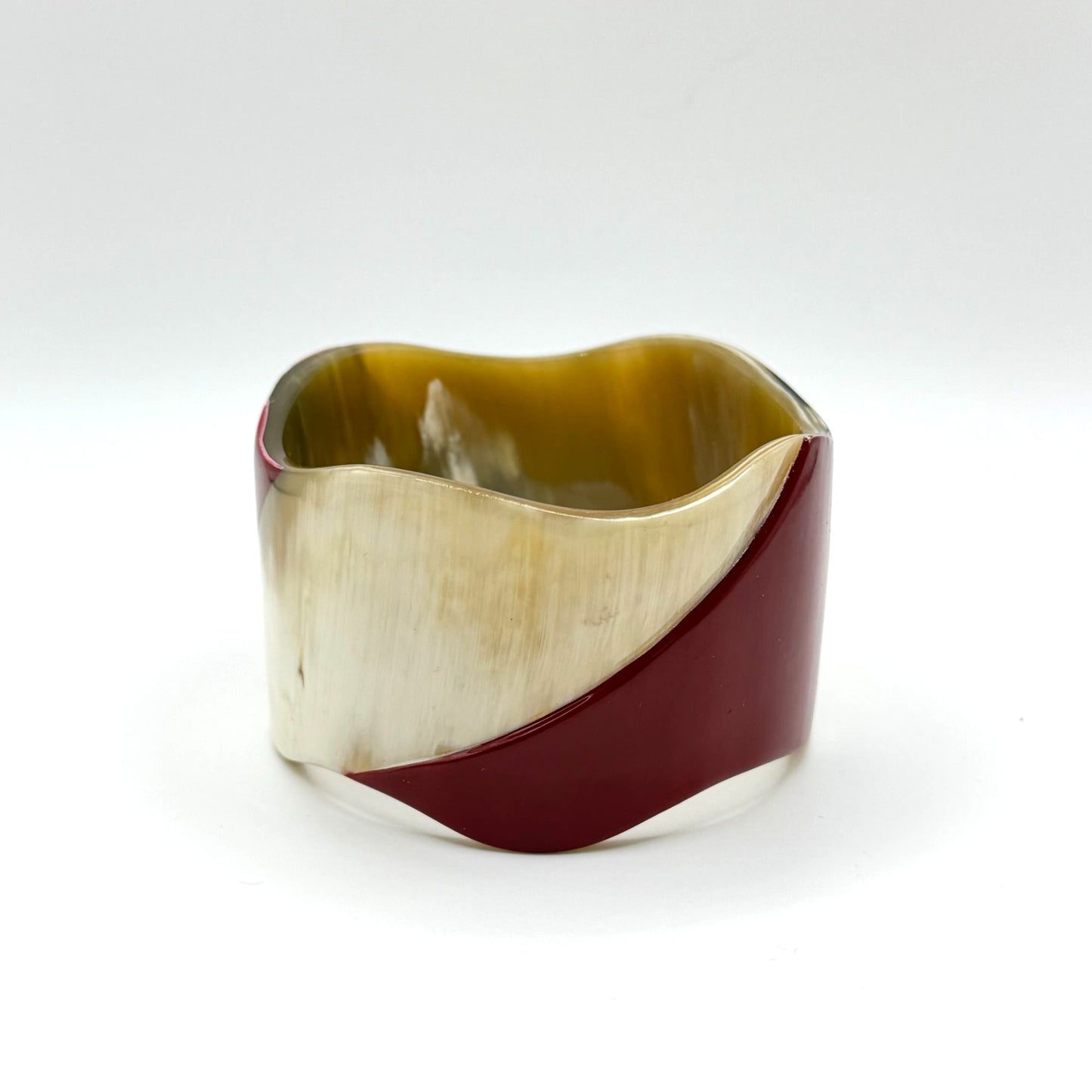 Buffalo Horn Wave Cuff Bracelet With Red Lacquer Accents