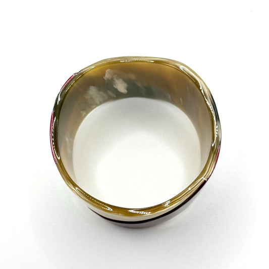 Buffalo Horn Wave Cuff Bracelet With Red Lacquer Accents