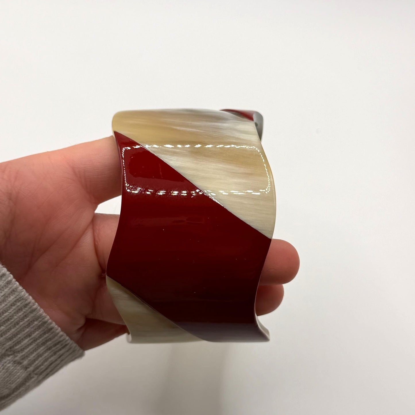 Buffalo Horn Wave Cuff Bracelet With Red Lacquer Accents
