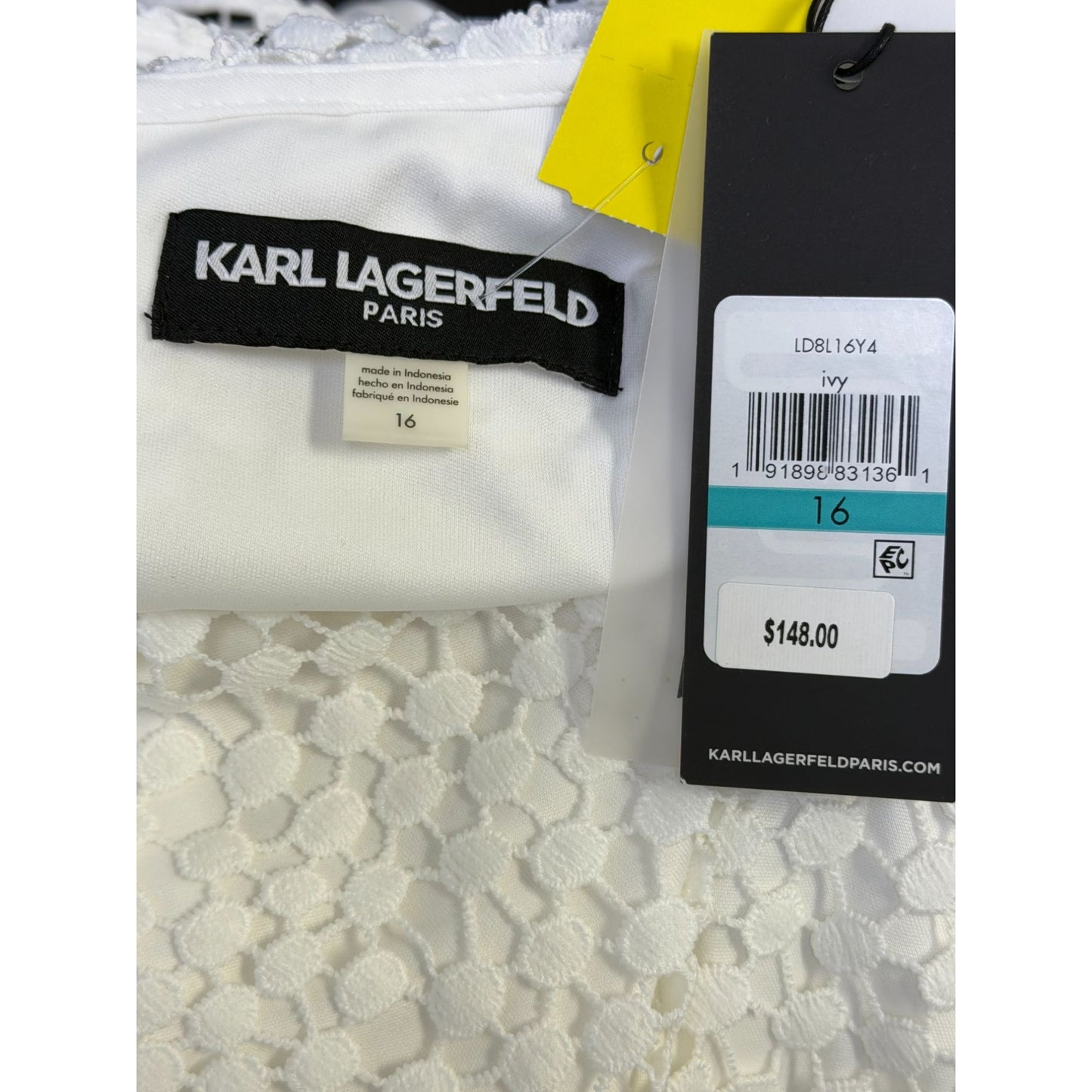 Karl Lagerfeld Paris White Lace Long-Sleeve Dress Size 16