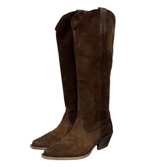 Sundance Brown Suede Knee-High Western Boots Size 8.5/39