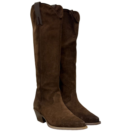 Sundance Brown Suede Knee-High Western Boots Size 8.5/39