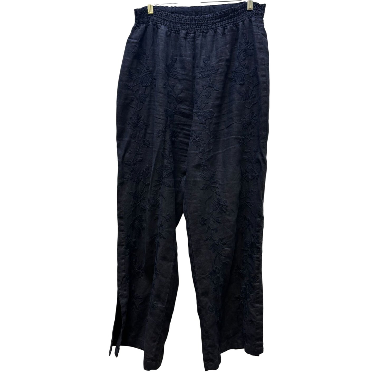 Johnny Was Los Angeles Linen Embroidered Pants Black L