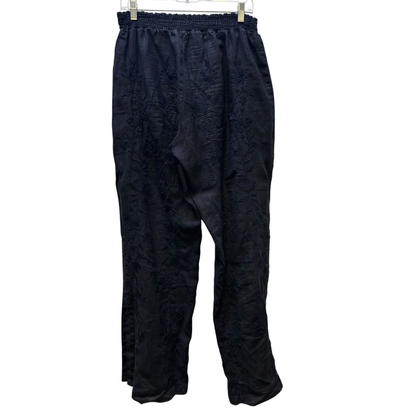 Johnny Was Los Angeles Linen Embroidered Pants Black L