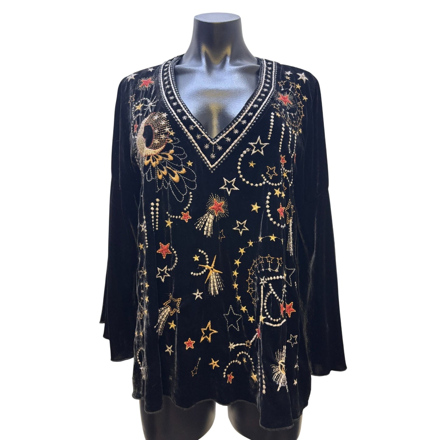Johnny Was Black Velvet Embroidered Blouse Size M