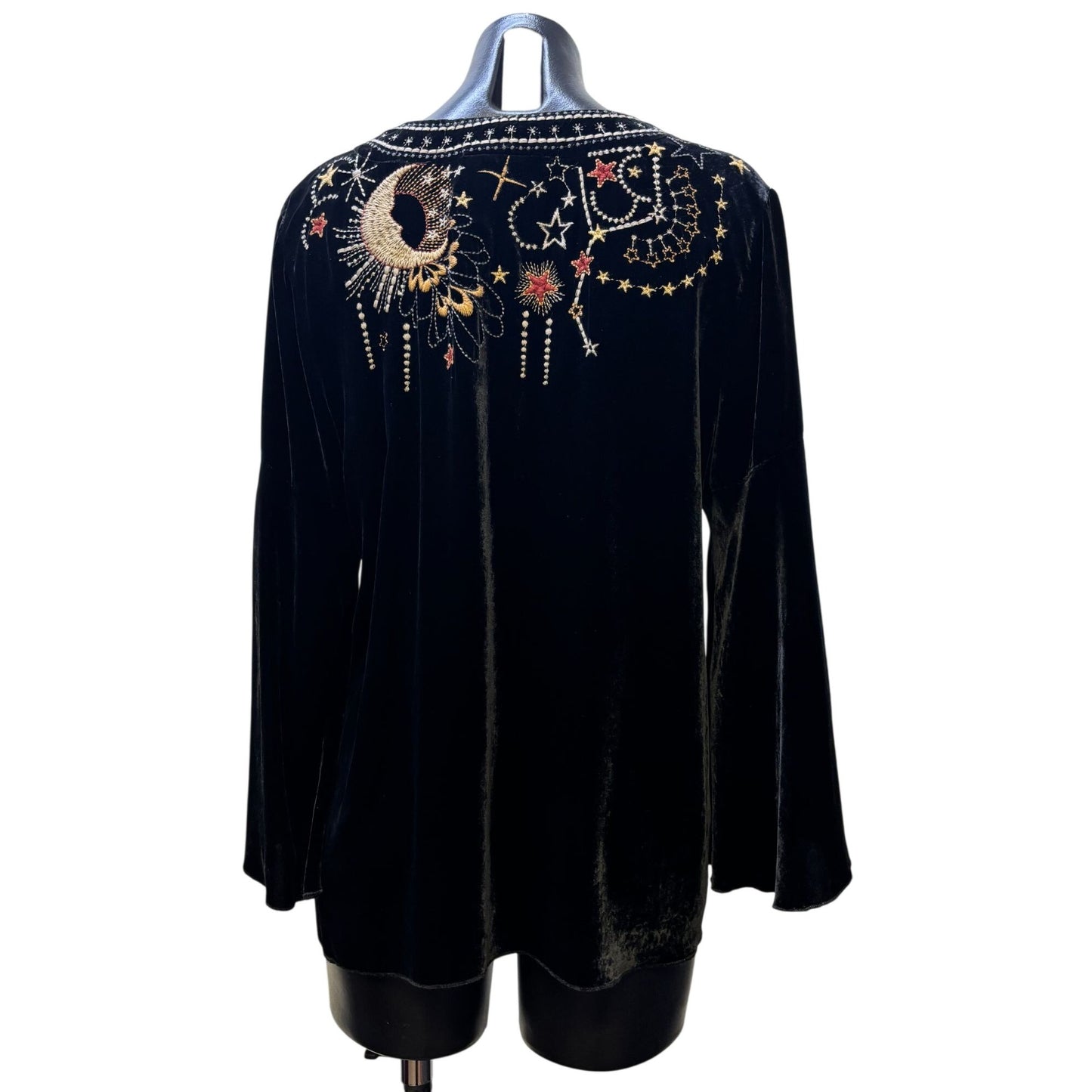 Johnny Was Black Velvet Embroidered Blouse Size M