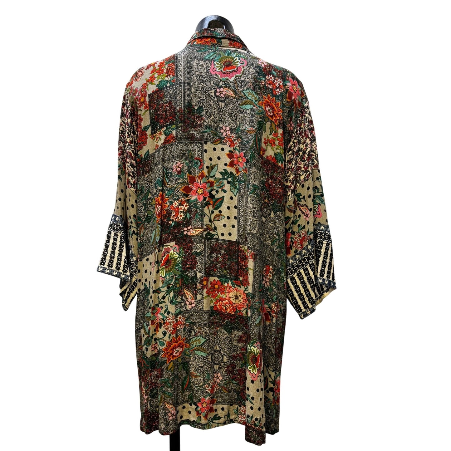 John Mark Embroidered Open-Front Kimono Cardigan Gray Multi XL