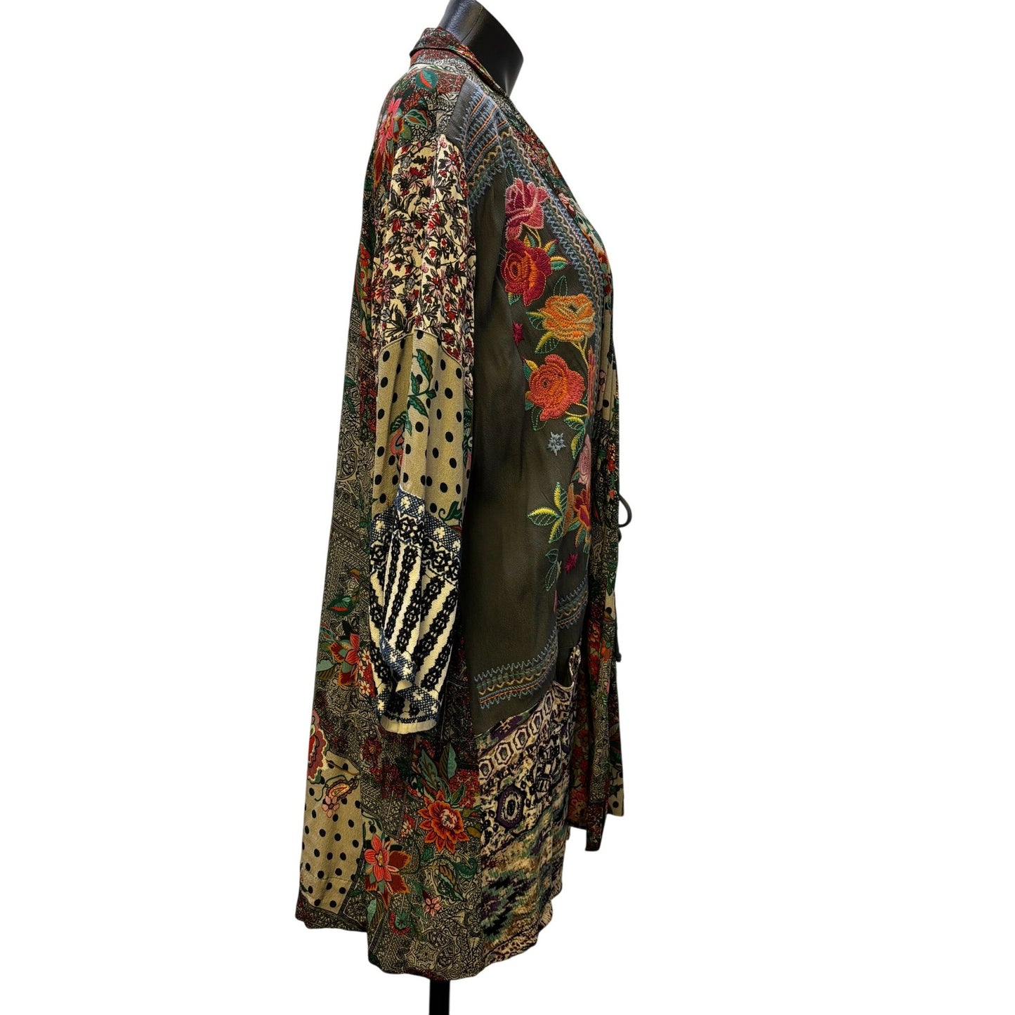 John Mark Embroidered Open-Front Kimono Cardigan Gray Multi XL