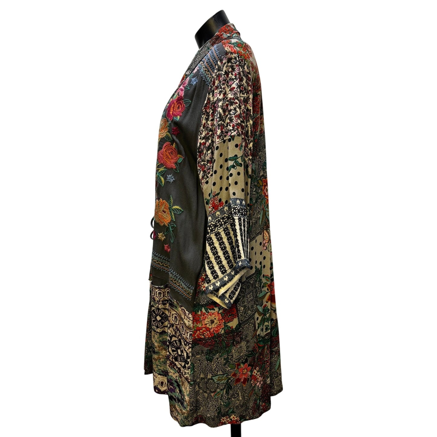 John Mark Embroidered Open-Front Kimono Cardigan Gray Multi XL