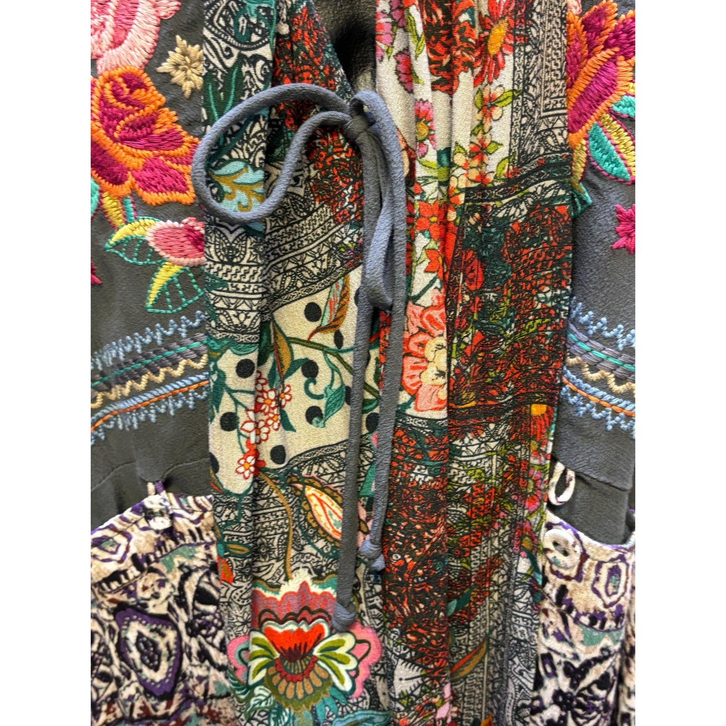 John Mark Embroidered Open-Front Kimono Cardigan Gray Multi XL