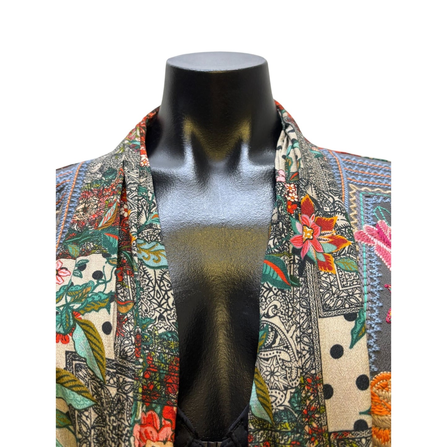 John Mark Embroidered Open-Front Kimono Cardigan Gray Multi XL