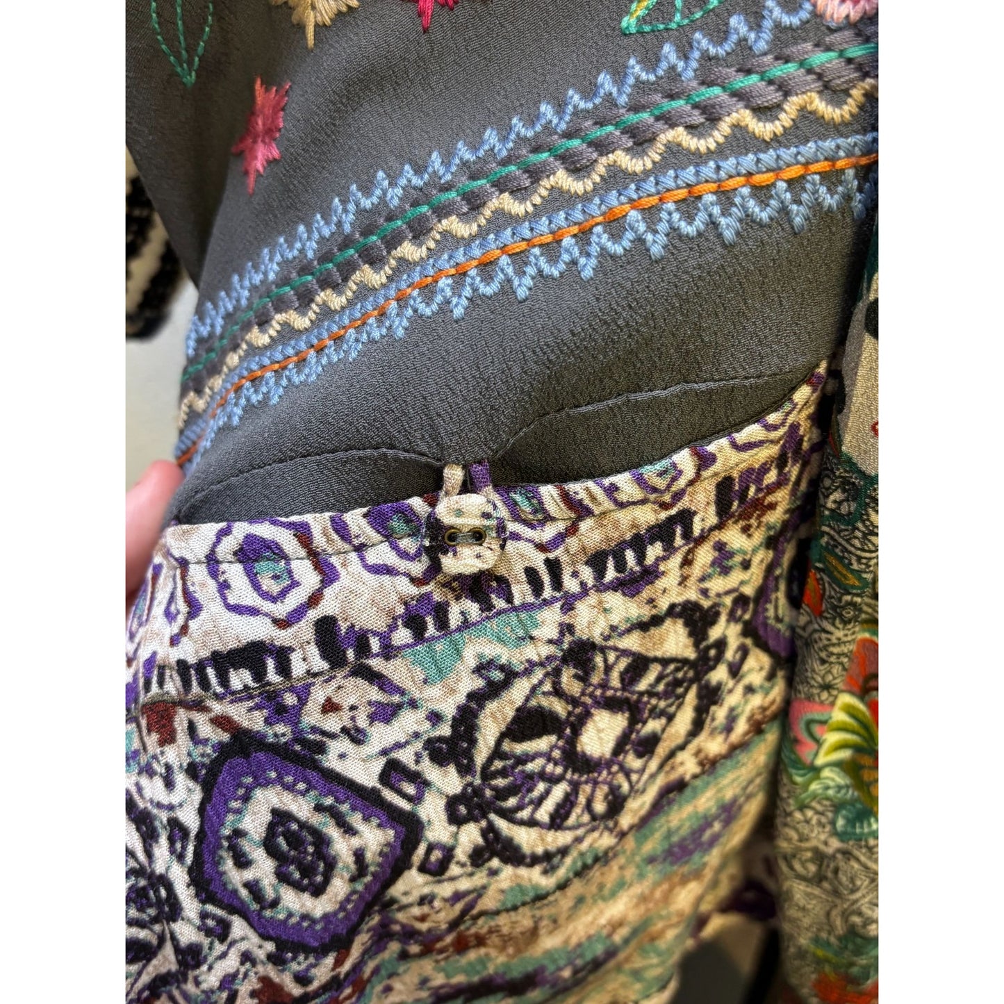 John Mark Embroidered Open-Front Kimono Cardigan Gray Multi XL