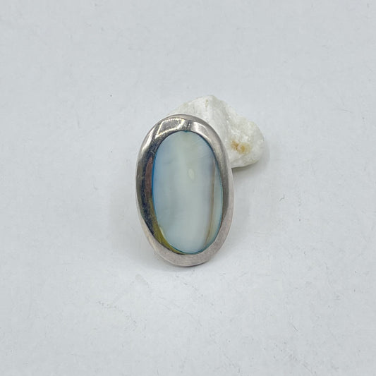 925 Sterling Silver Mother Of Pearl Oval Statement Ring 6