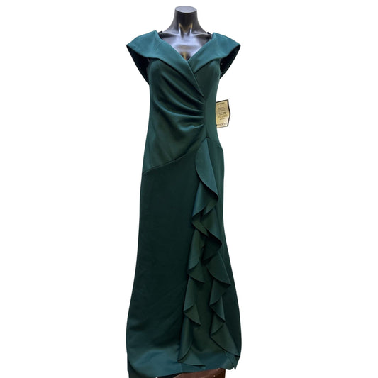 NWT Xscape Green Formal Evening Gown With Draped Neckline Size 12