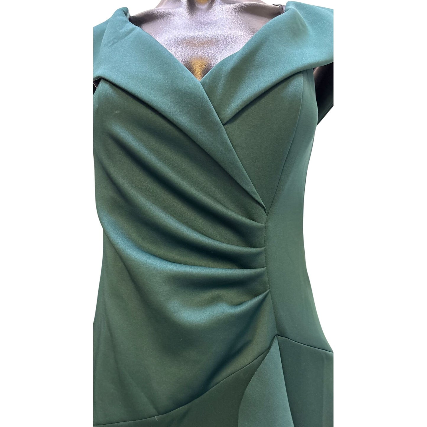 NWT Xscape Green Formal Evening Gown With Draped Neckline Size 12