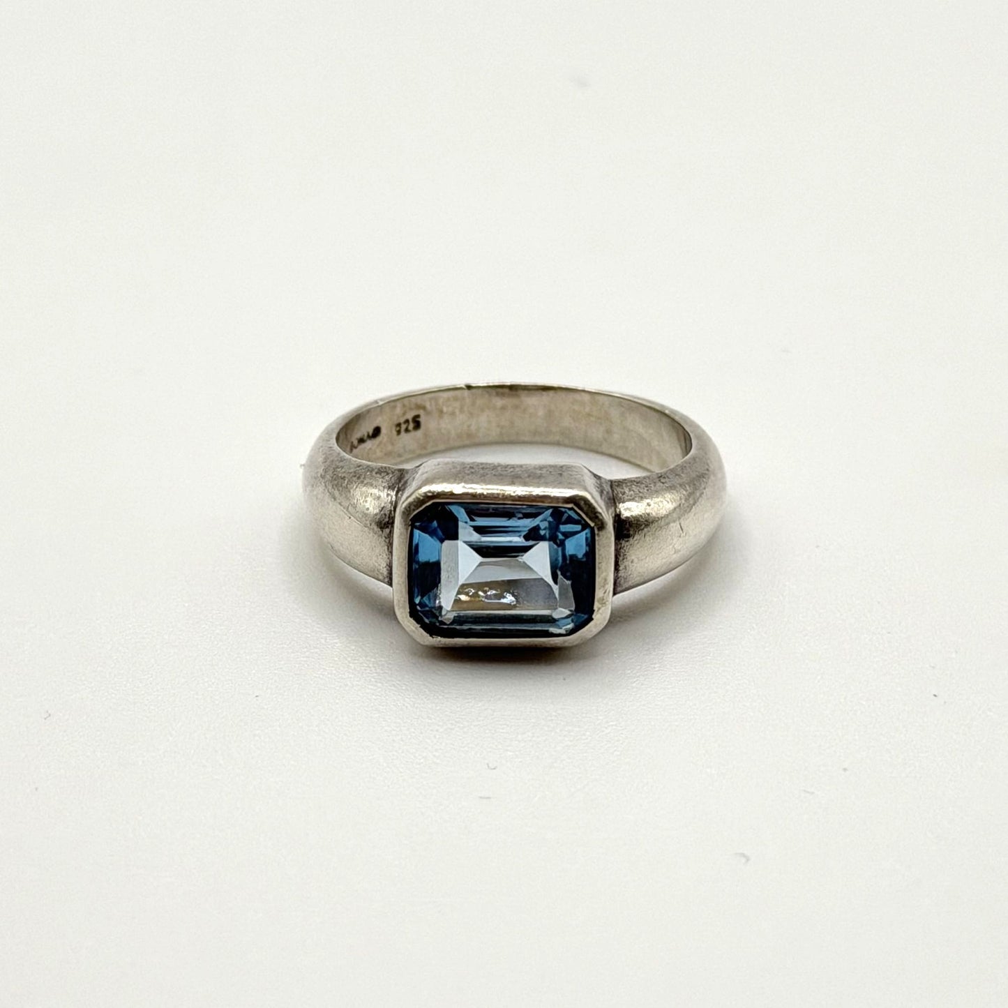 Sterling Silver 925 Blue Topaz Ring Rectangular Cut Gemstone