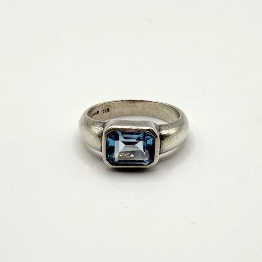 Sterling Silver 925 Blue Topaz Ring Rectangular Cut Gemstone