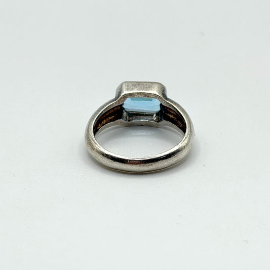Sterling Silver 925 Blue Topaz Ring Rectangular Cut Gemstone