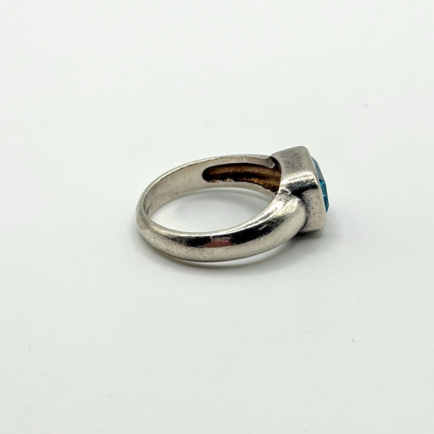 Sterling Silver 925 Blue Topaz Ring Rectangular Cut Gemstone