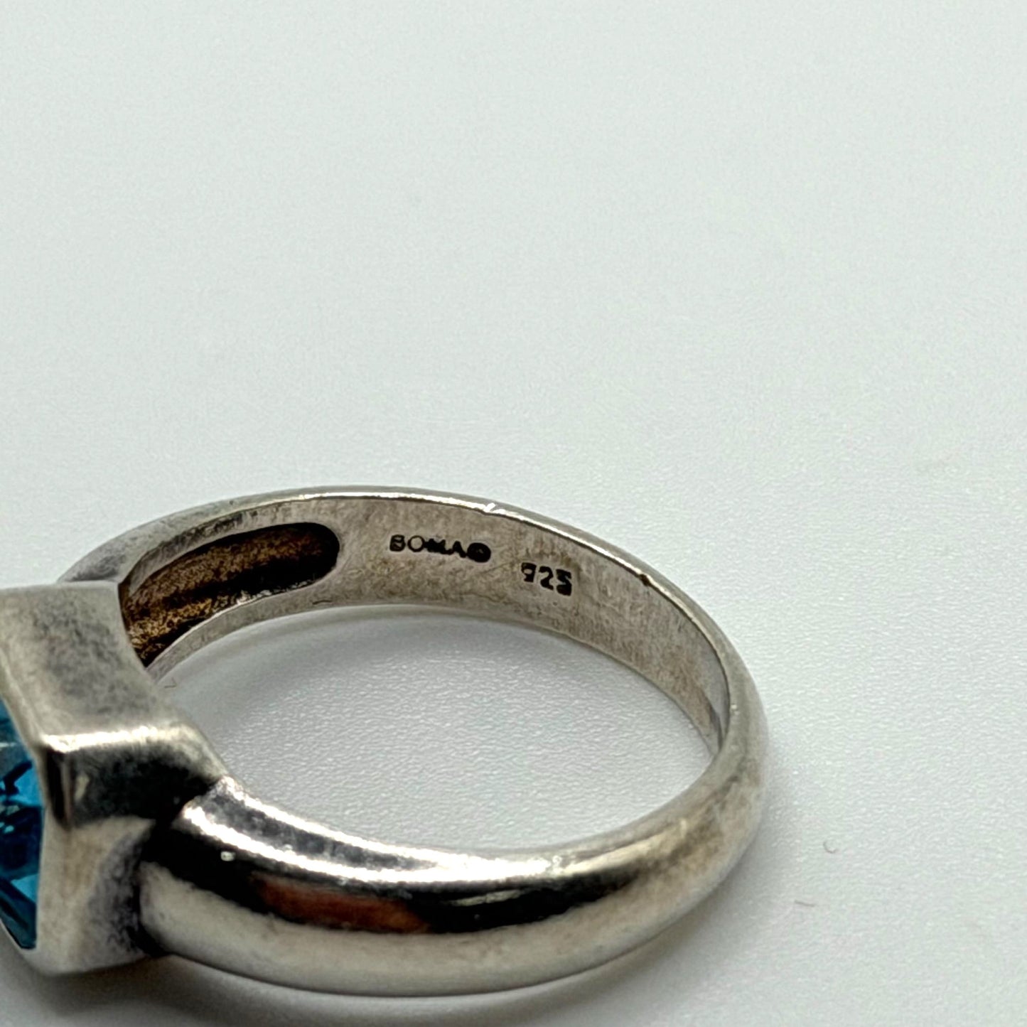 Sterling Silver 925 Blue Topaz Ring Rectangular Cut Gemstone