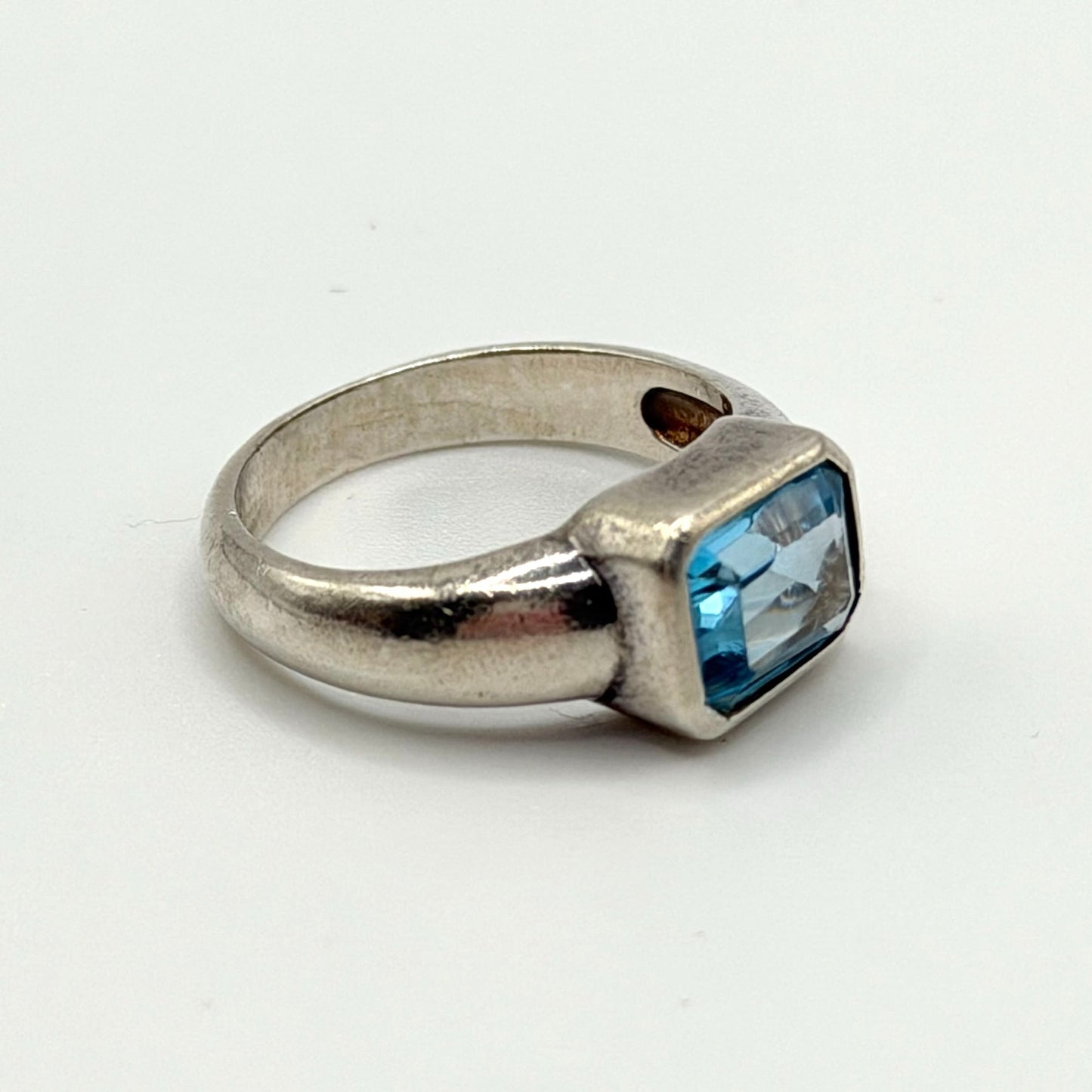 Sterling Silver 925 Blue Topaz Ring Rectangular Cut Gemstone