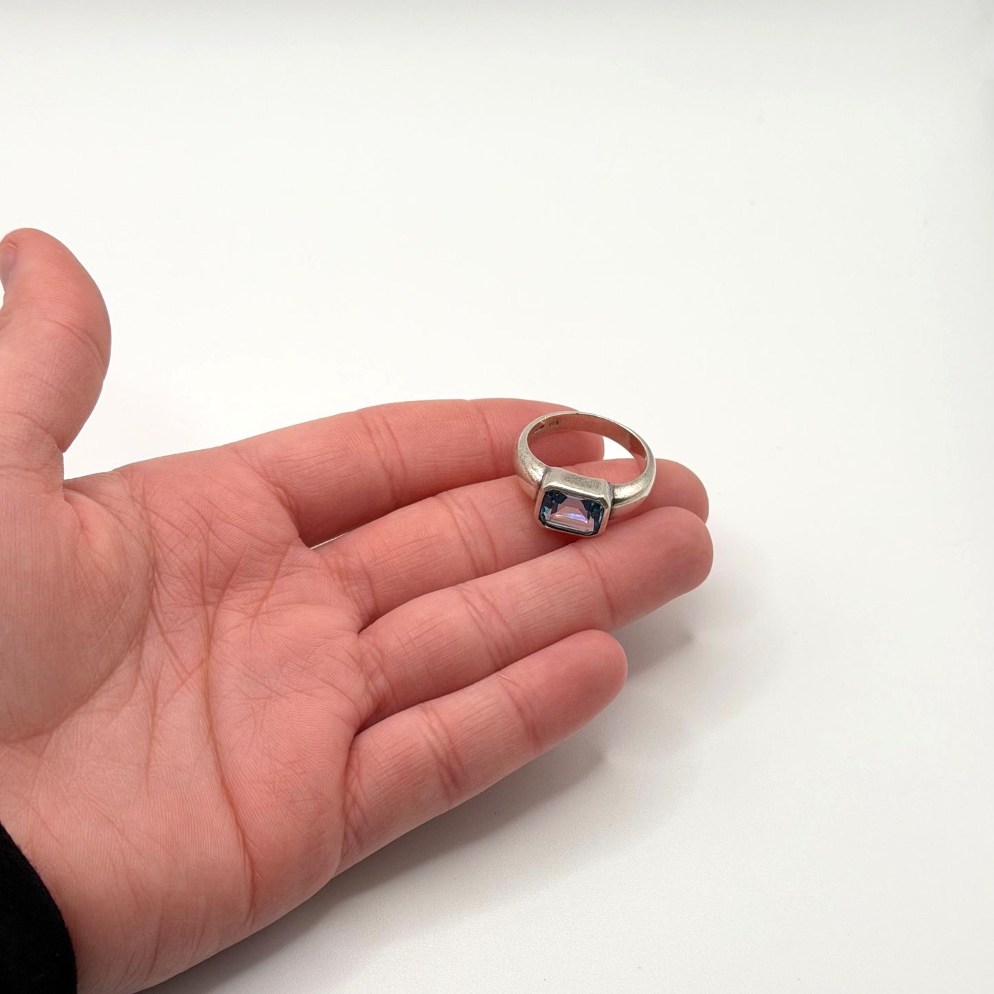 Sterling Silver 925 Blue Topaz Ring Rectangular Cut Gemstone