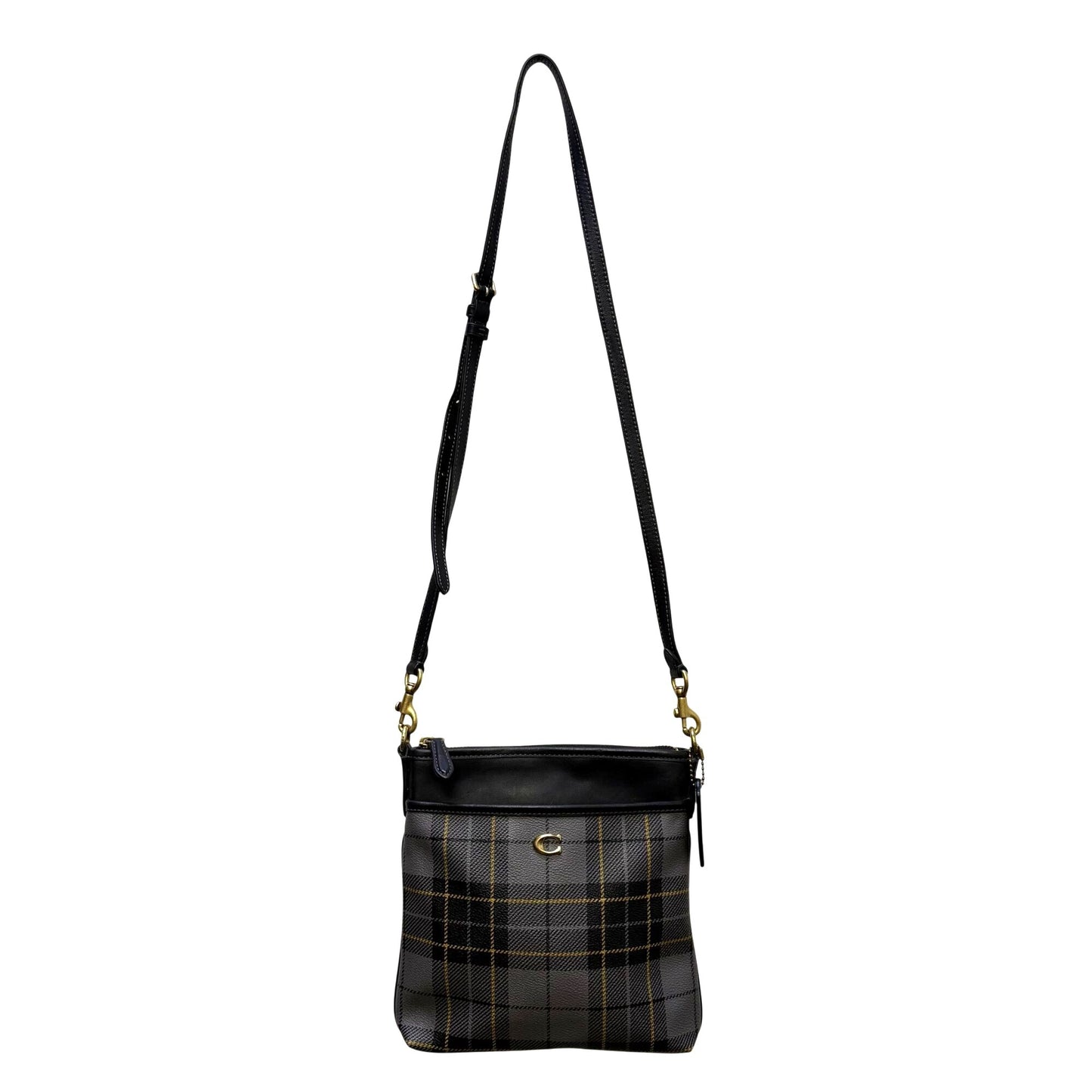 Coach Crossbody Bag Gray/Black Plaid Gold Hardware