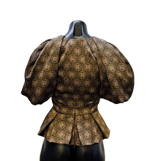 NWT Antonio Melani Brown Print Blouse With Puff Sleeves Size 0